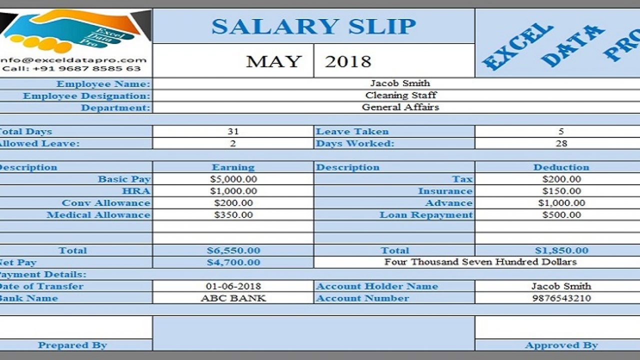 Salary Slip Format In Excel With Formula Mailersapje